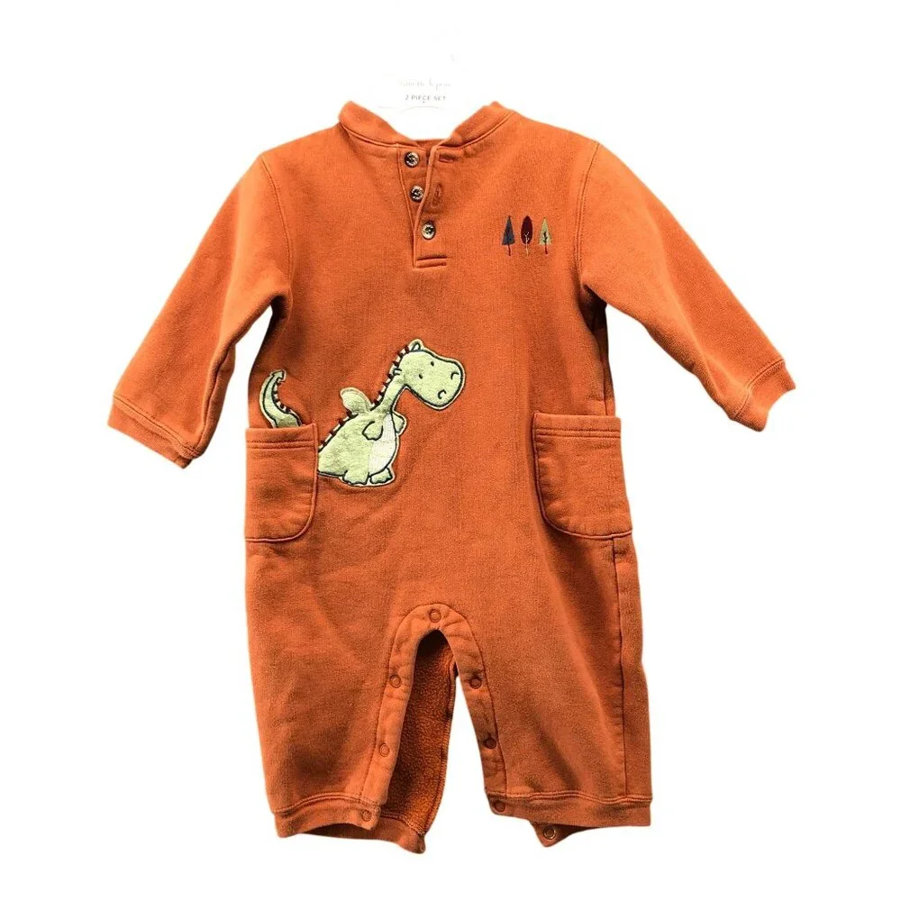 Vintage Carter's Baby Boys 3-6M Sweatsuit One‎ Piece Orange Dinosaur Embroidered